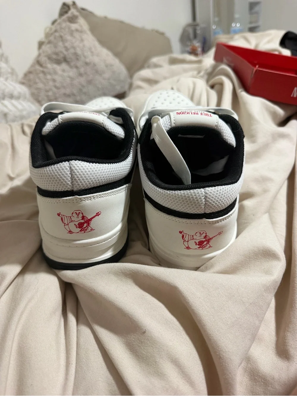True Religion White and Black Star-Perforated Lace-Up Sneakers